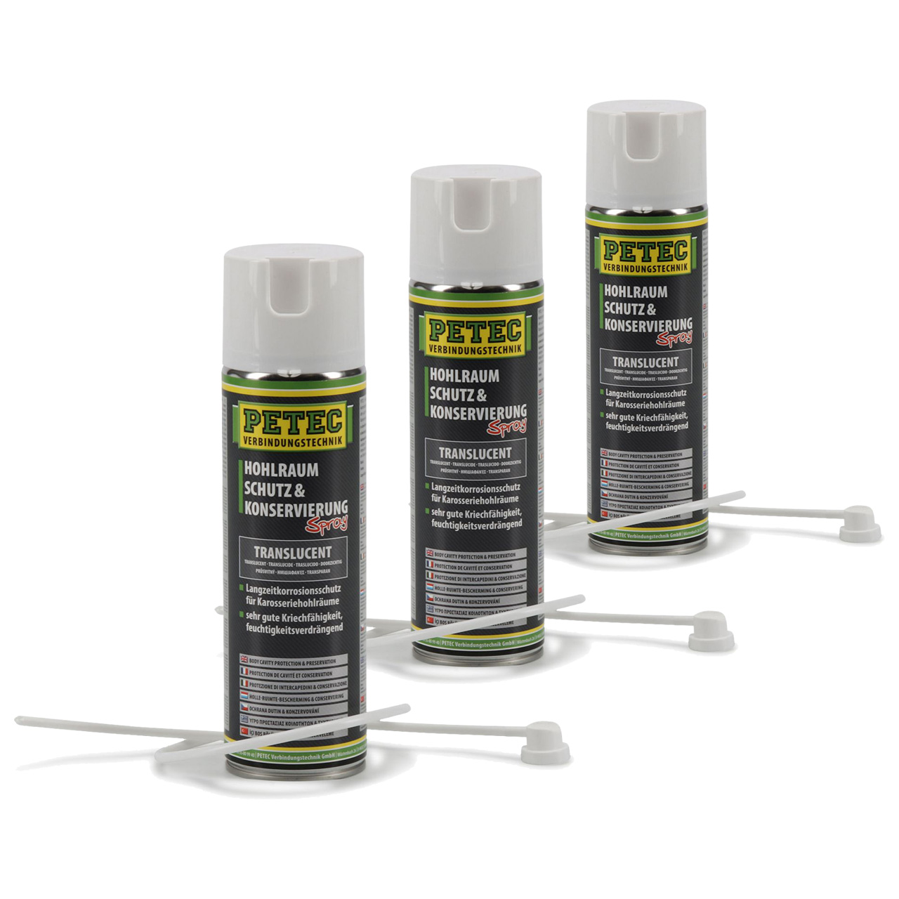 3x 500ml PETEC 73550 Hohlraumschutz & Konservierung Spray + 60cm Sonde