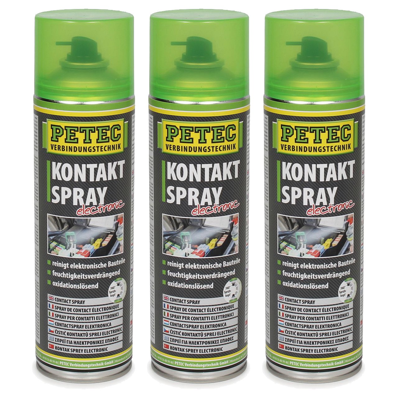 3x 500ml PETEC Kontaktspray Elektronikreiniger Elektrospray Contact Cleaner