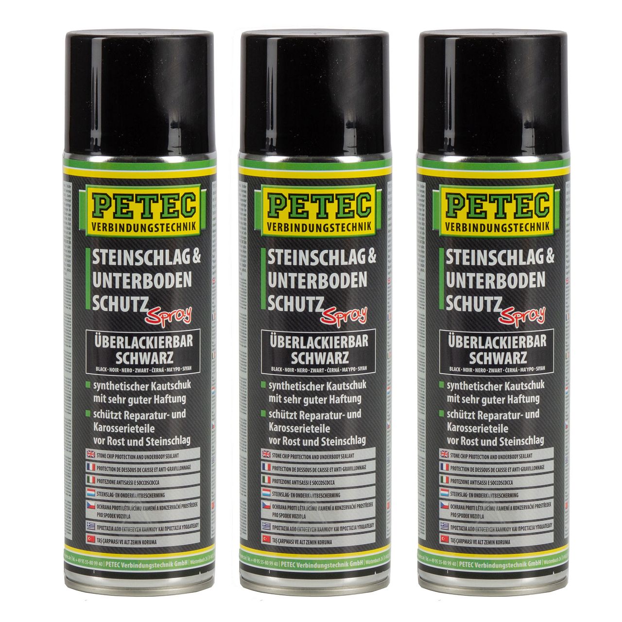 3x 500 ml PETEC 73250 Steinschlagschutz & Unterbodenschutz Spray Schwarz