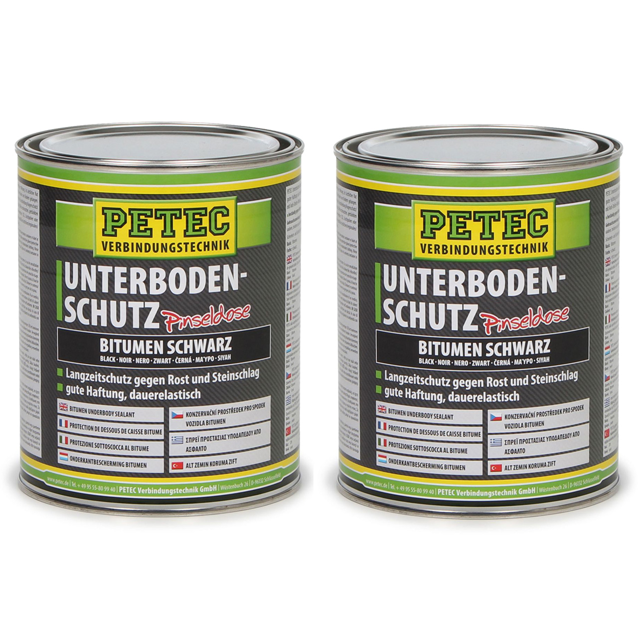 2x 1000ml 1 Liter PETEC 73100 Unterbodenschutz Pinseldose BITUMEN SCHWARZ