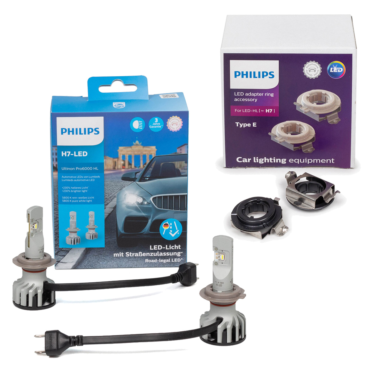 2x PHILIPS Ultinon Pro6000 H7 LED + Adapter MERCEDES W246 W205 C