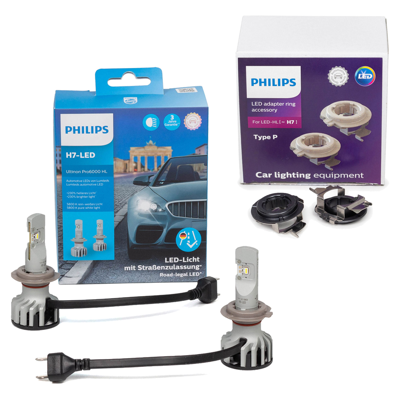  PHILIPS Ultinon LED H7 Bulbs Set of 2X Bulbs 6200K +