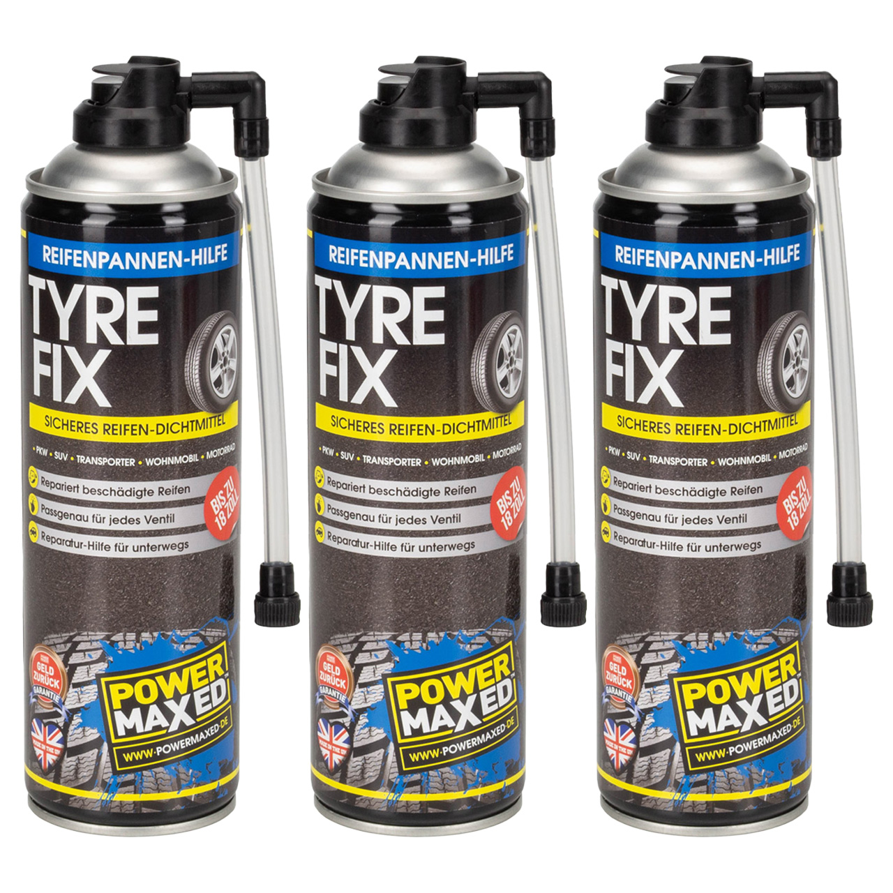 POWERMAXED TYRE-FIX 500ml - Schnelle Reifenpannen-Hilfe bis 18