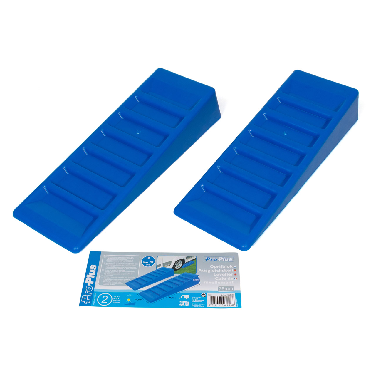 2x PROPLUS 361558 Auffahrrampe Ausgleichskeil Stufenkeil Kunststoff BLAU 75mm bis 3000kg