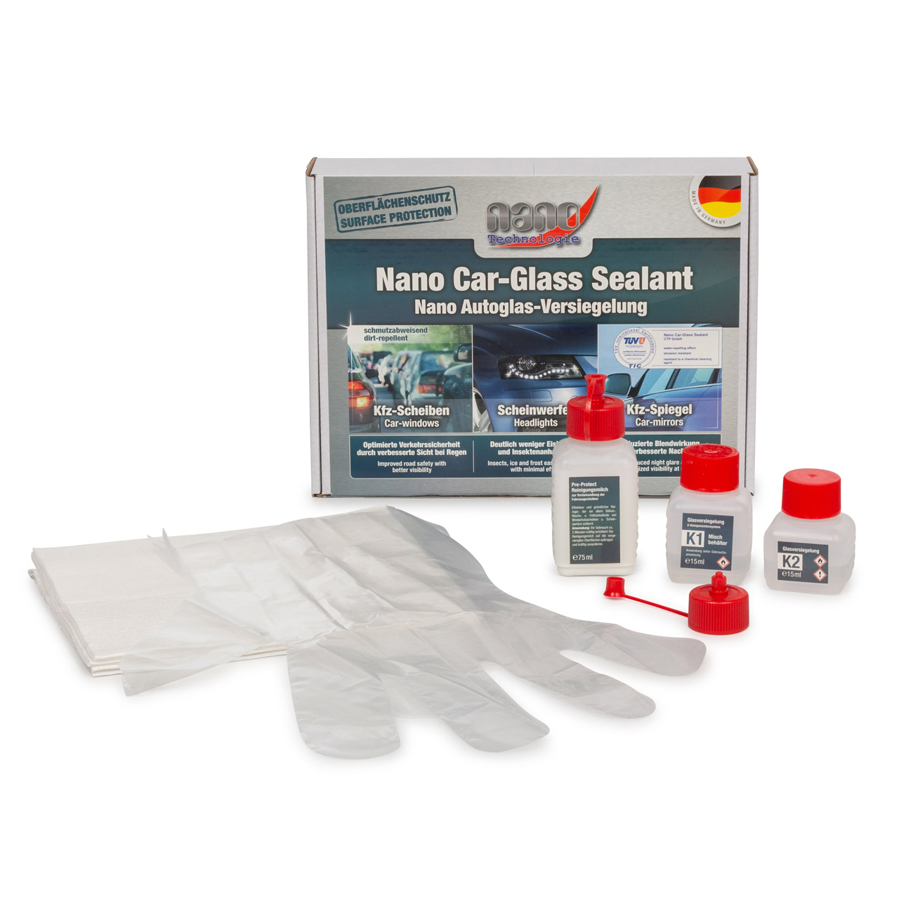 PROTEC 21187 Nano Autoglas Versiegelung Scheibenversiegelung + Handschuhe 105ml