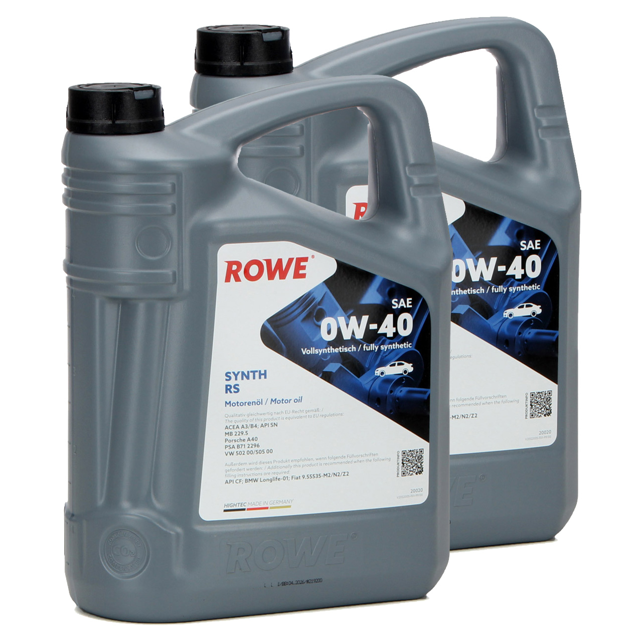 10L 10 Liter ROWE SYNTH RS 0W40 Motoröl Öl MB 229.5 Porsche A40 PSA B712296 VW 502/505.00