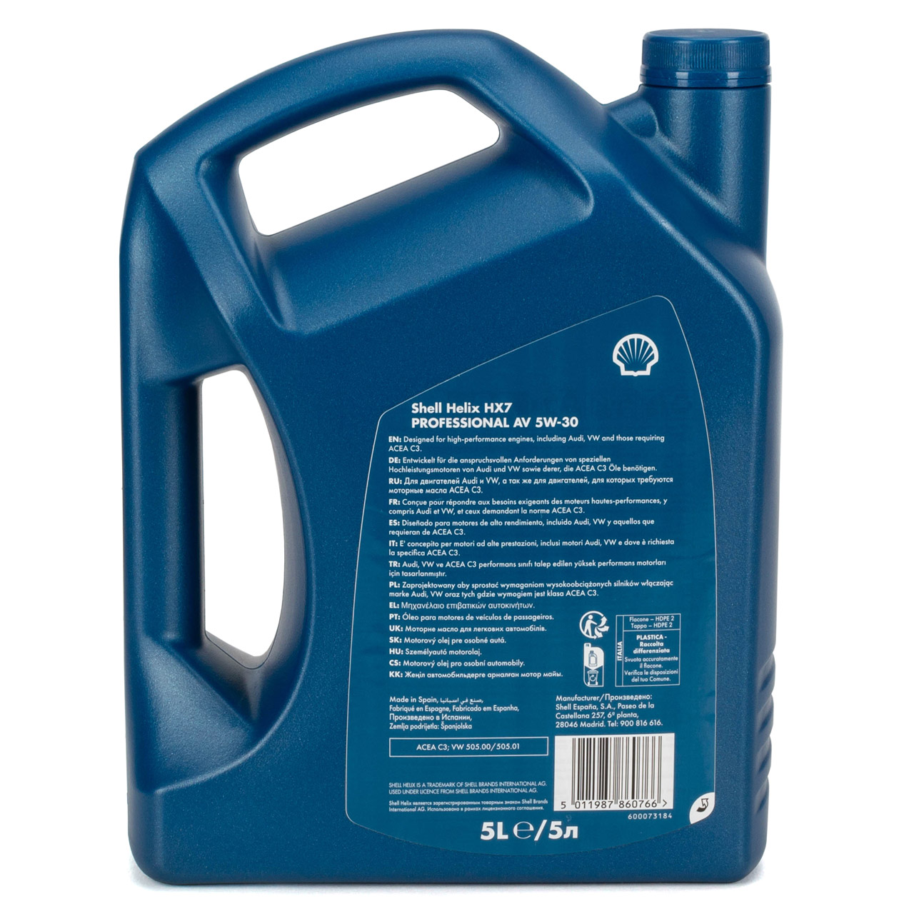 5L 5 Liter SHELL HELIX HX7 PROFESSIONAL AV 5W-30 Motoröl Öl ACEA C3 VW 505.00/01