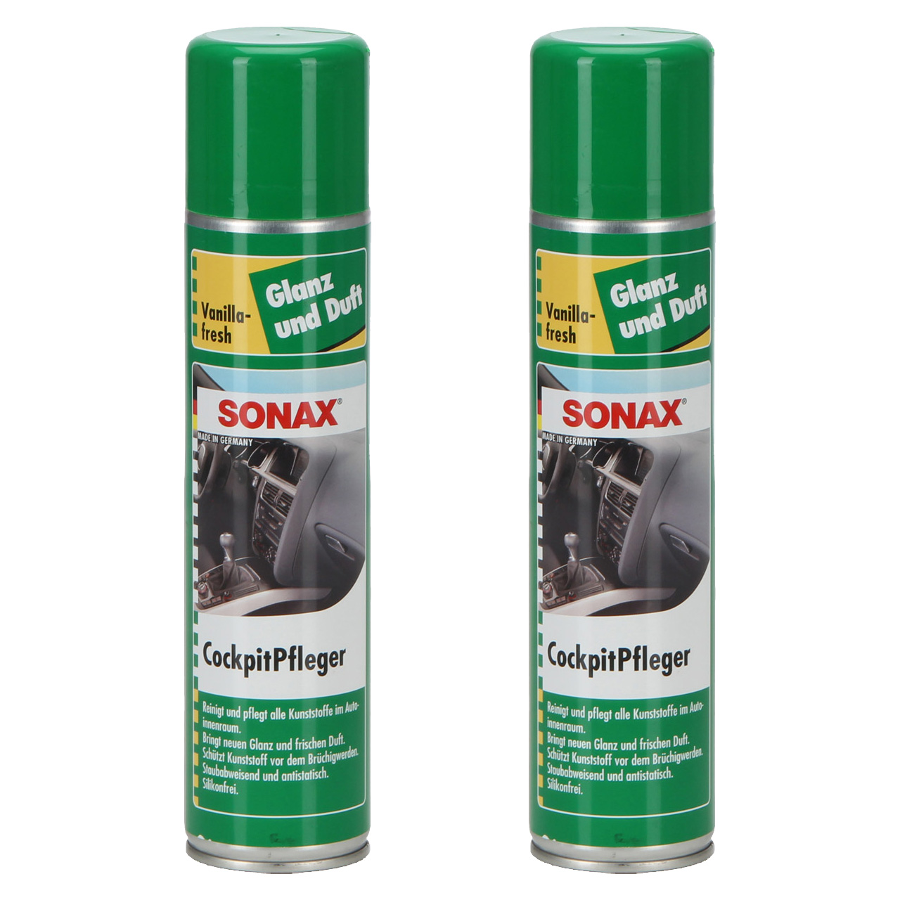 2x 400ml SONAX 342300 Cockpitpfleger Pflege Reiniger Plastik Vanille Vanilla-Fresh