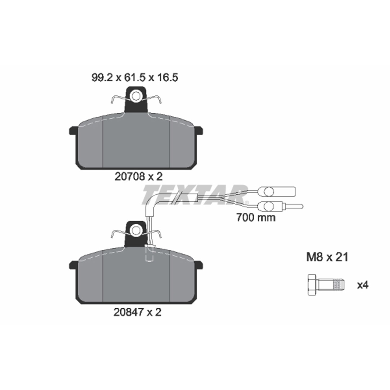 TEXTAR 2070804 Bremsbeläge + Warnsensor LANCIA Delta 1 Prisma (831_) bis 05.1984 vorne