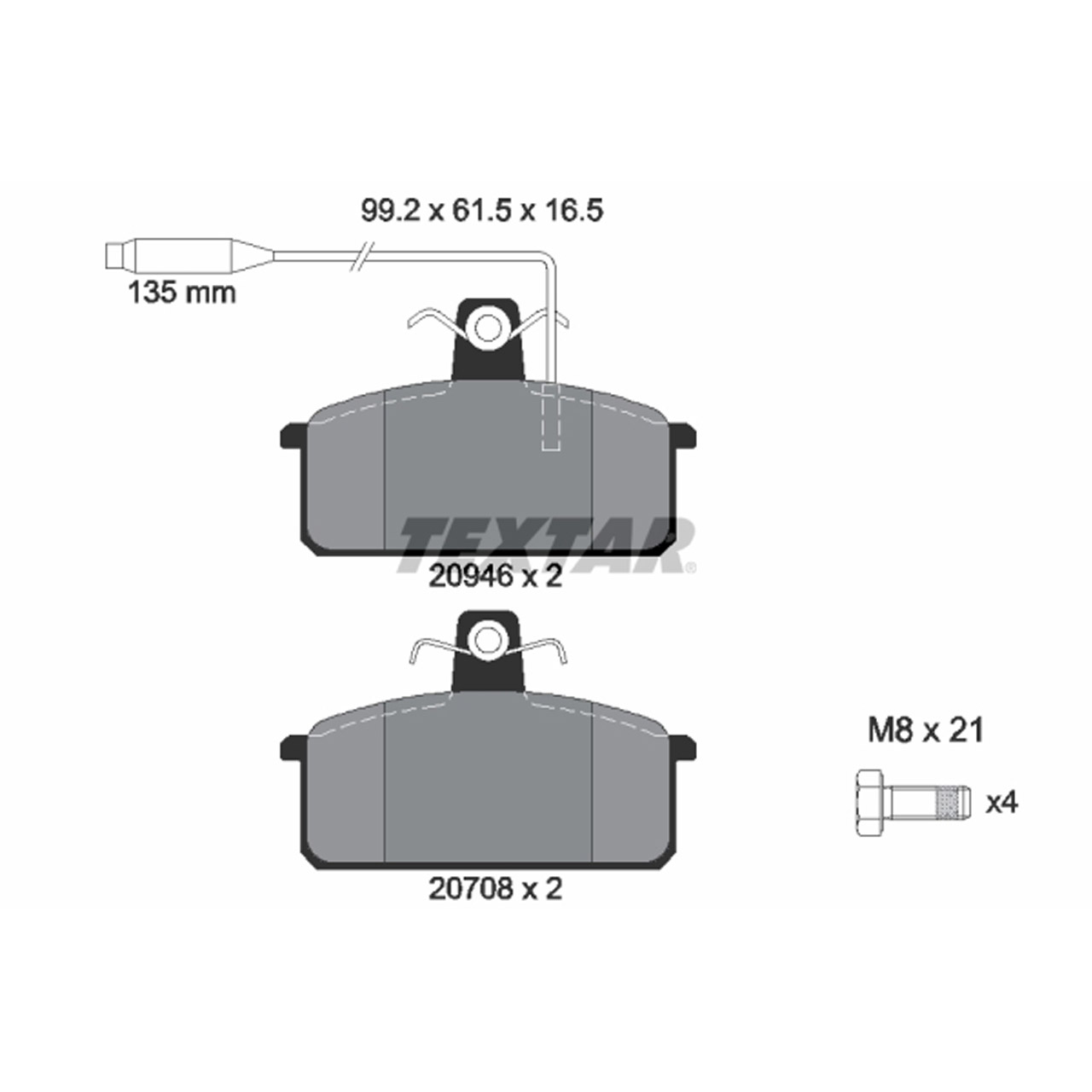 TEXTAR 2094602 Bremsbeläge + Warnsensor LANCIA Prisma (831_) ab 06.1984 vorne 9941718