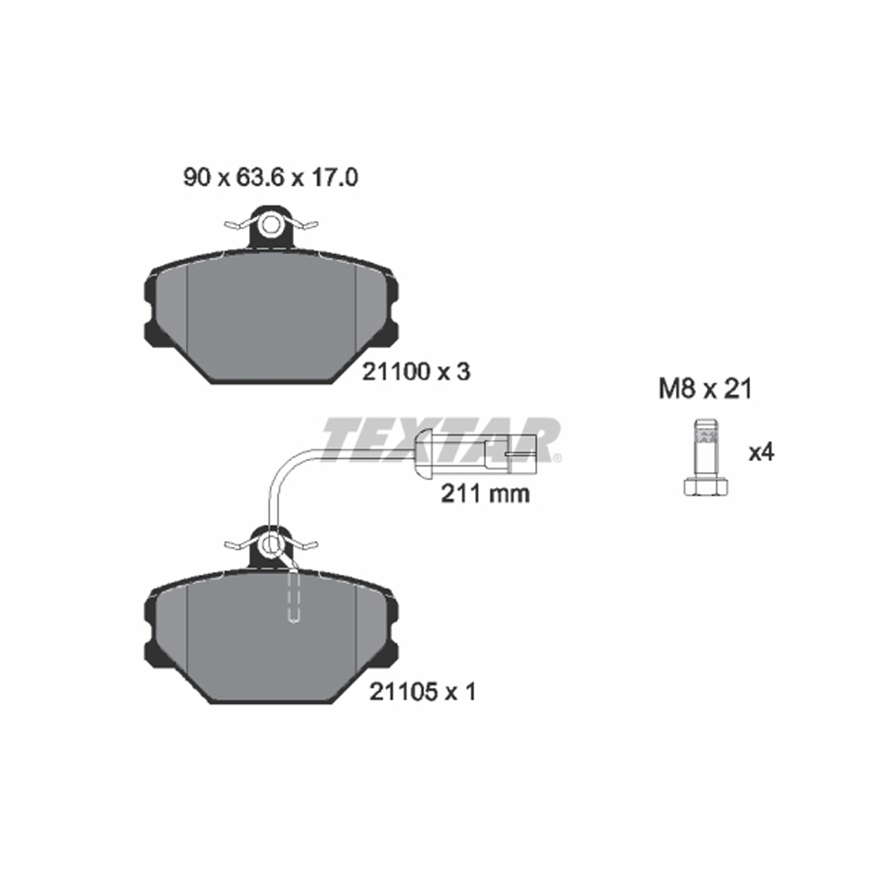 TEXTAR 2110005 Bremsbeläge + Warnsensor FIAT Tempra (159_) Tipo (160_) ohne ABS vorne