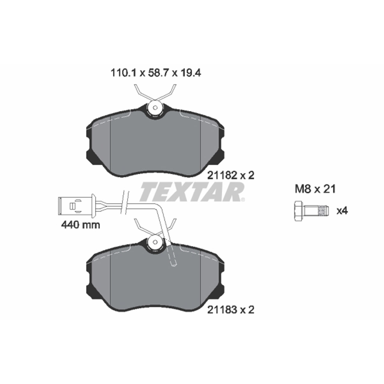 TEXTAR 2118204 Bremsbeläge + Sensor ALFA ROMEO 164 (164_) 2.0 Twin Spark ab 09.1990 vorne