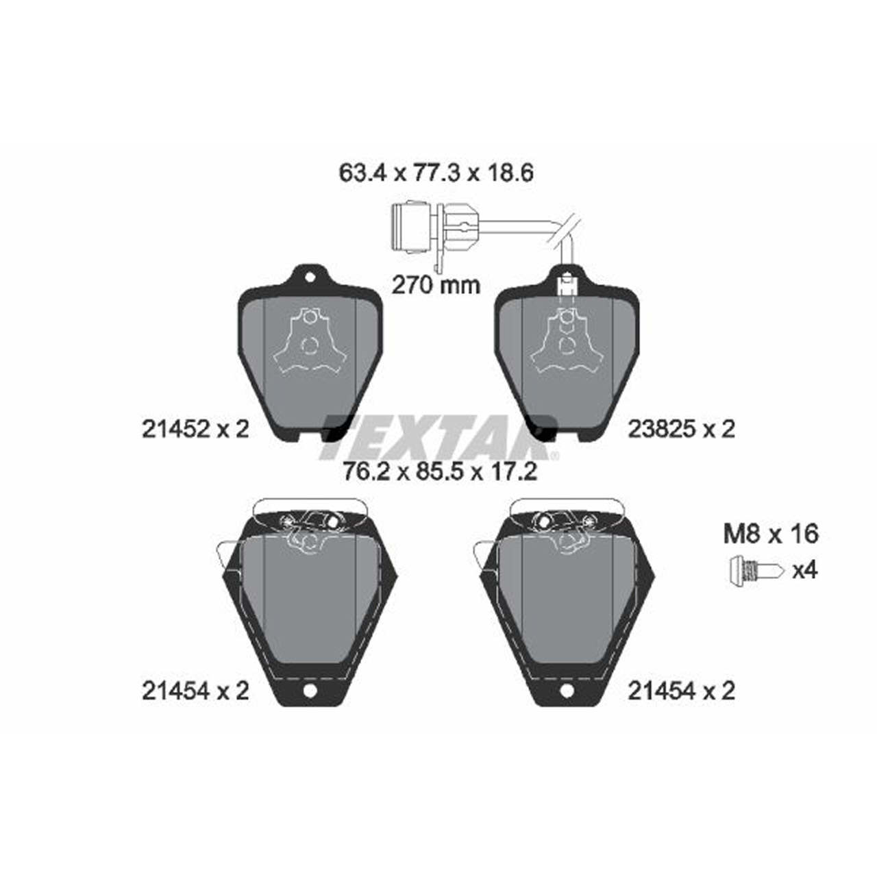 TEXTAR 2145201 Bremsbeläge + Warnkontaktsensor AUDI S4 S6 (4A C4) A8 S8 (4D D2) vorne