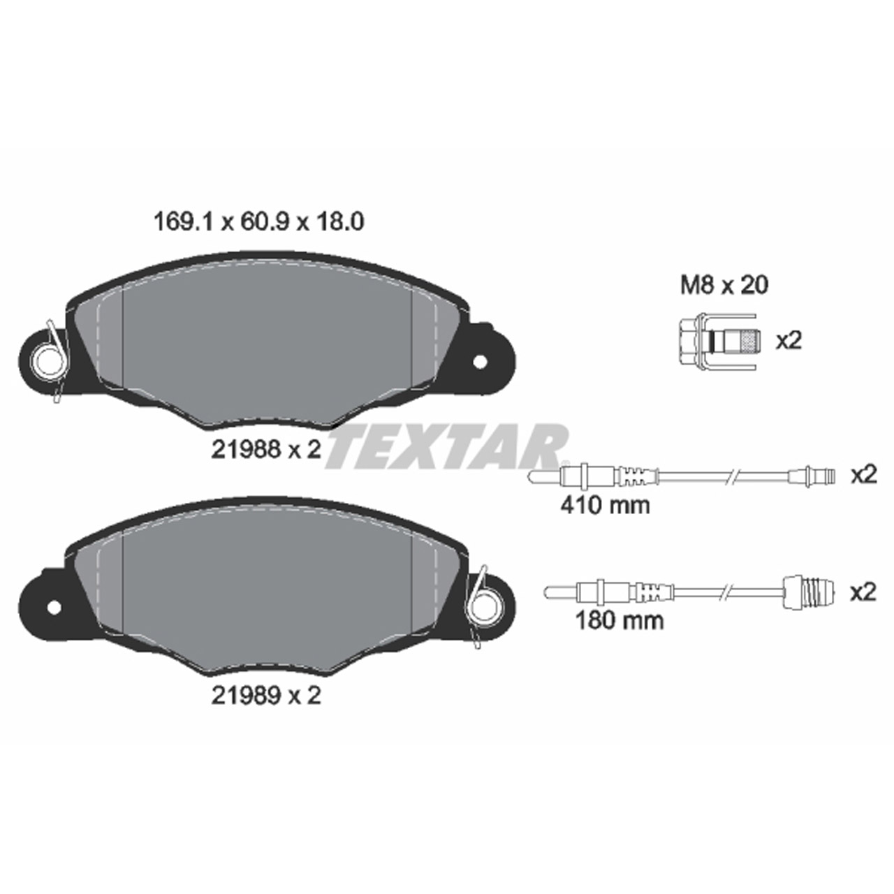 TEXTAR 2198804 Bremsbeläge + Warnsensor PEUGEOT 206 2.0 S16 136 PS bis ORGA 08777 vorne