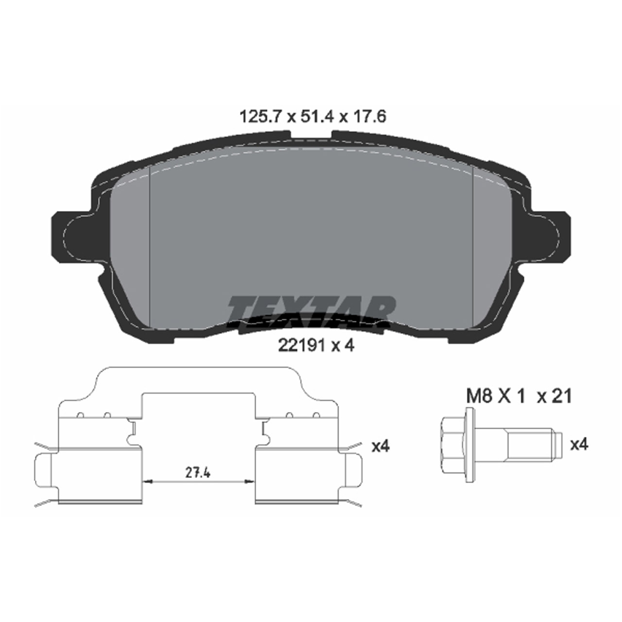 TEXTAR 2219103 Bremsbeläge Bremsklötze Bremssteine FORD Ka+ 1.2 / Ti-VCT 1.5 TDCi vorne