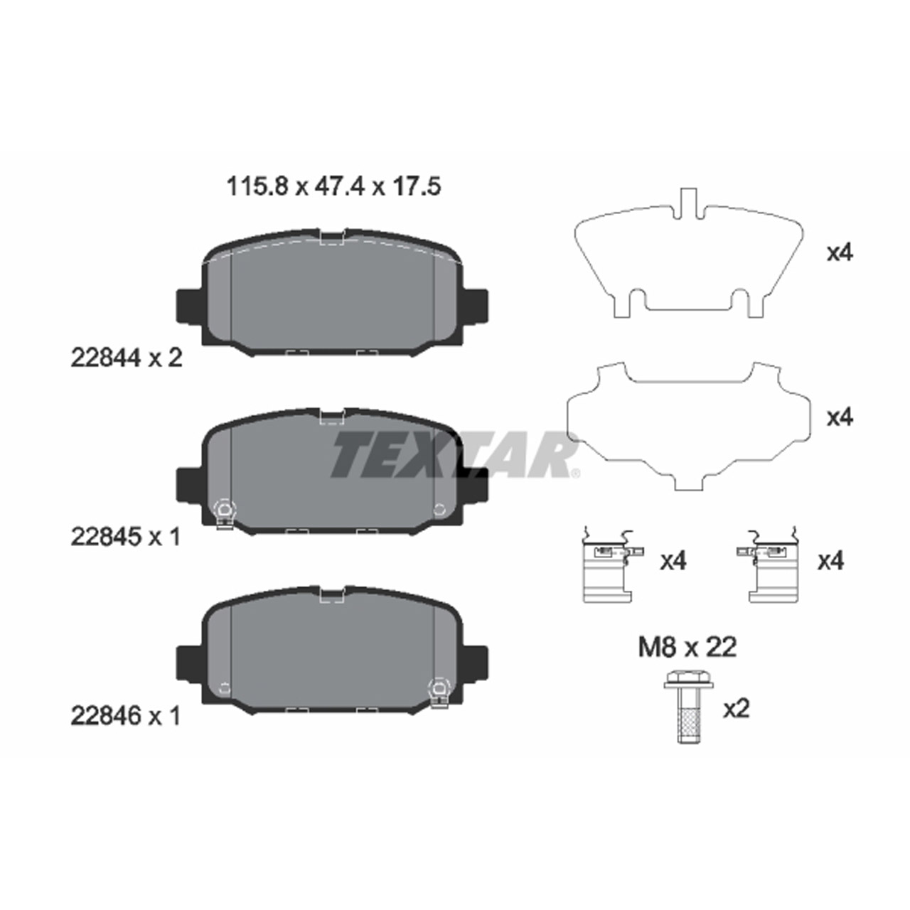 TEXTAR 2284401 Bremsbeläge Bremsklötze Bremsbelagsatz JEEP Compass (MP, M6, MV, M7) hinten