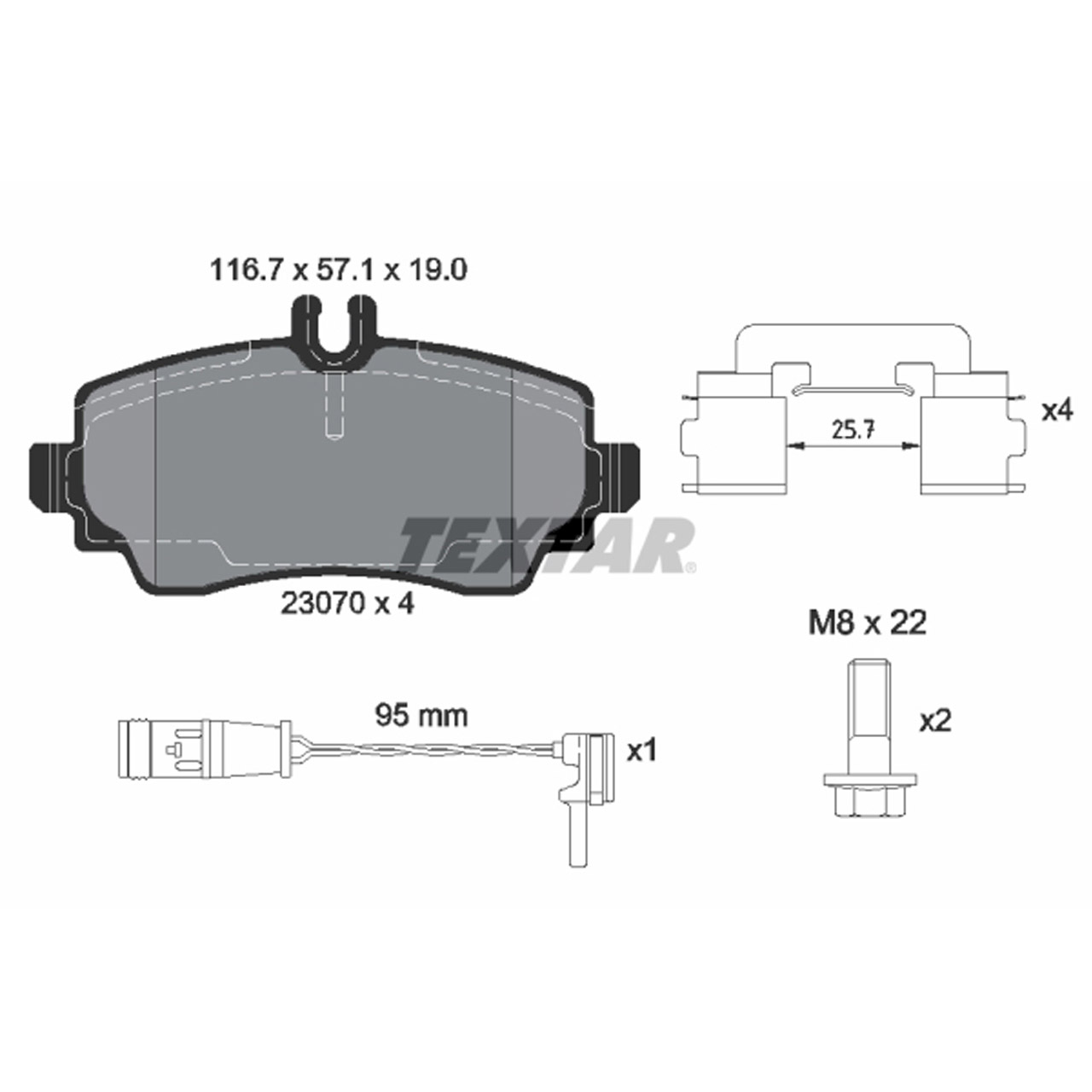 TEXTAR 2307005 Bremsbeläge + Warnkontaktsensor MERCEDES Vaneo (414) vorne 4144200220