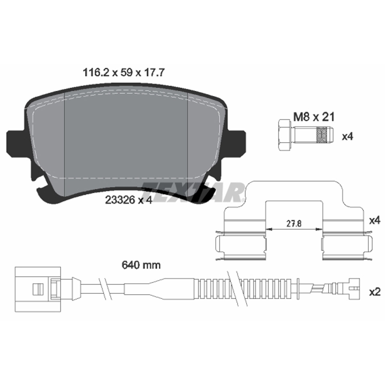 TEXTAR 2332603 Bremsbeläge + Warnkontaktsensor VW Phaeton PR-1KD/1KP/1KY hinten 3D0698451A