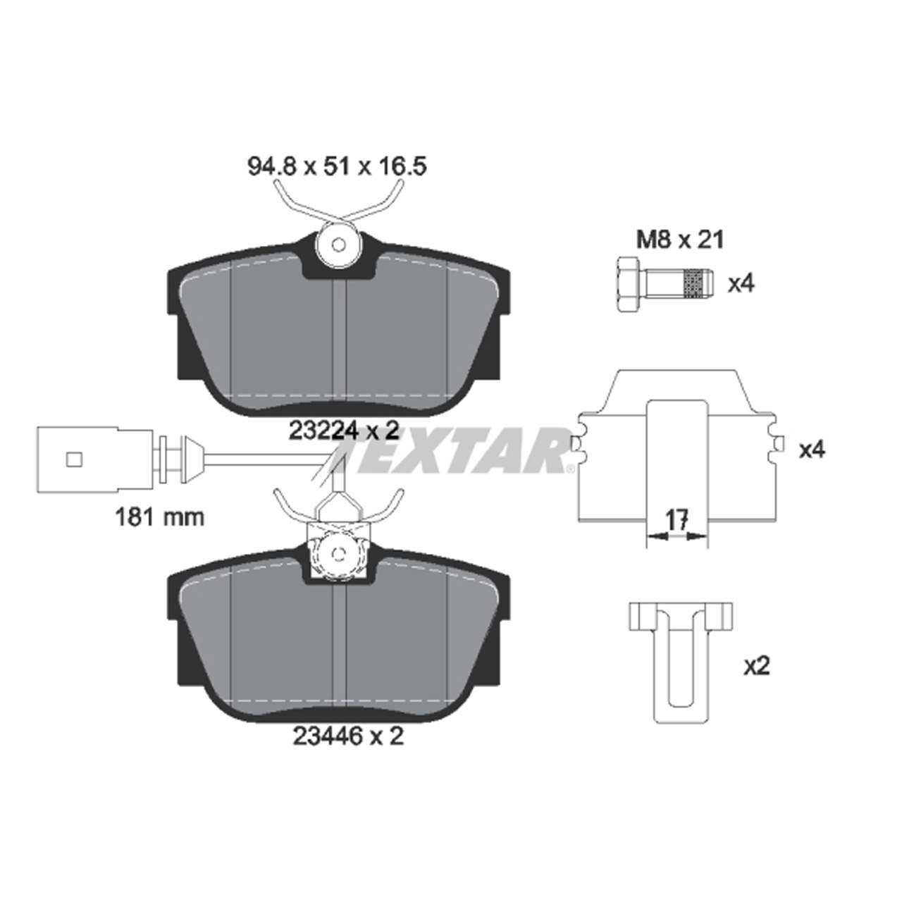 TEXTAR 2344605 Bremsbeläge + Sensor VW Sharan Transporter T4 16" Alhambra Galaxy hinten