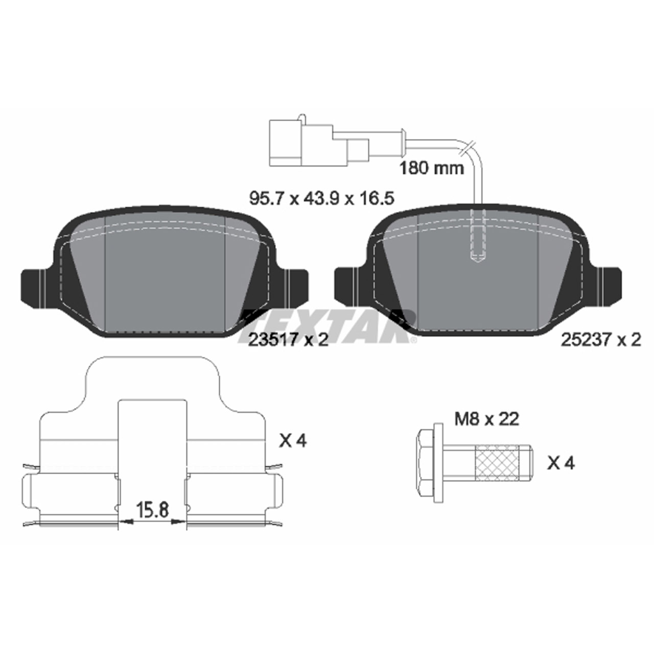 TEXTAR 2351705 Bremsbeläge + Warnkontaktsensor ALFA ROMEO Mito (955_) hinten