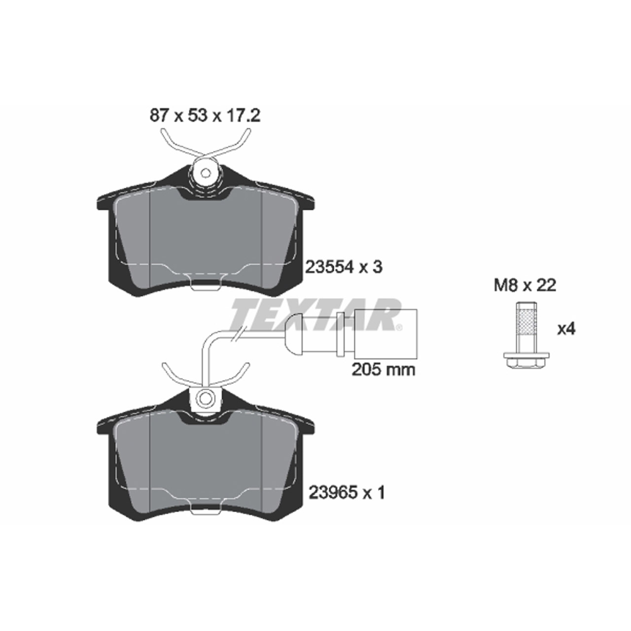 TEXTAR 2355403 Bremsbeläge + Sensor VW Sharan 7M SEAT Alhambra 7V FORD Galaxy WGR hinten