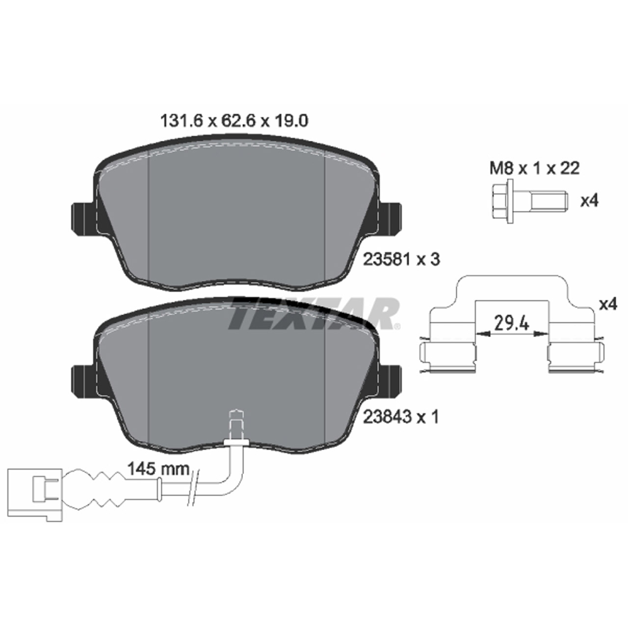 TEXTAR 2358102 Bremsbeläge + Warnsensor VW Polo 9N 1.8 GTI 1.9 TDI Ibiza 3 Fabia 2 vorne