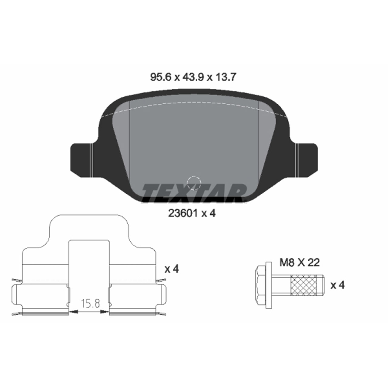 TEXTAR 2360102 Bremsbeläge ABARTH / FIAT 500 (312_) Panda (169_) Punto (188_) hinten