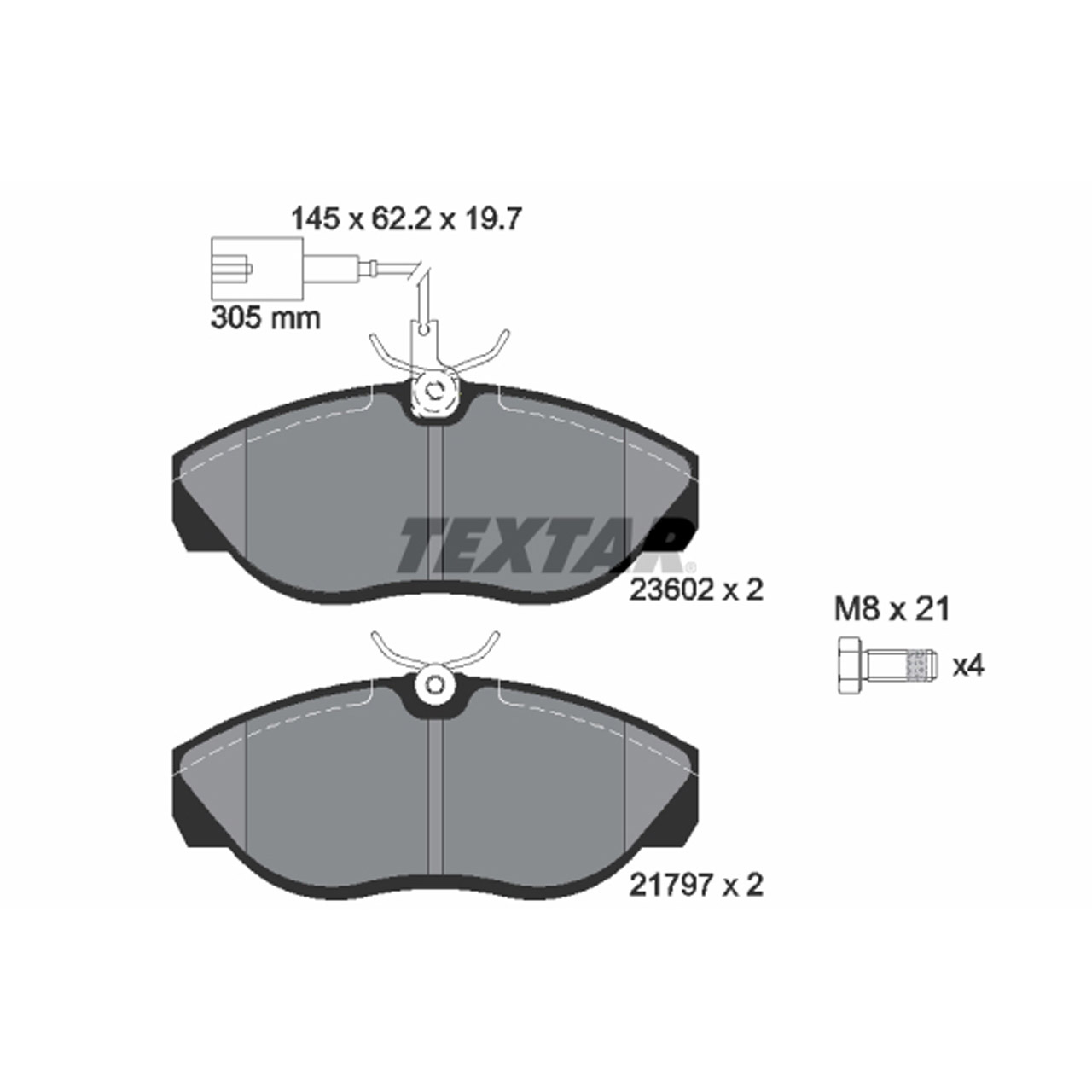 TEXTAR 2360201 Bremsbeläge + Sensor CITROEN Jumper 1 FIAT Ducato 230 PEUGEOT Boxer vorne