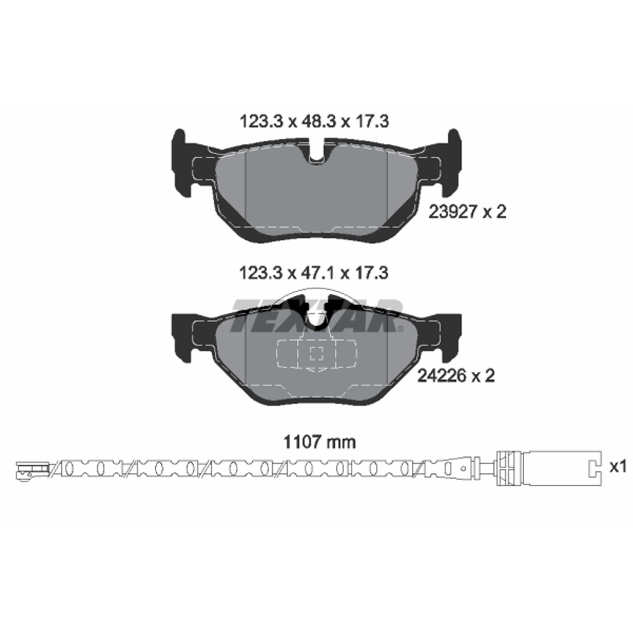 TEXTAR 2392707 Bremsbeläge + Sensor BMW E81-88 3er E90-93 ab 03.2010 hinten 34212288892