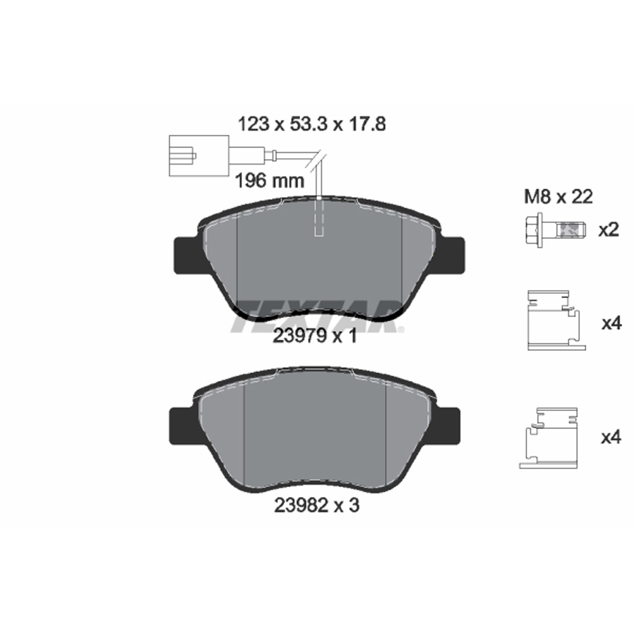 TEXTAR 2397903 Bremsbeläge + Warnsensor CITROEN Nemo FIAT 500 Qubo PEUGEOT Bipper vorne