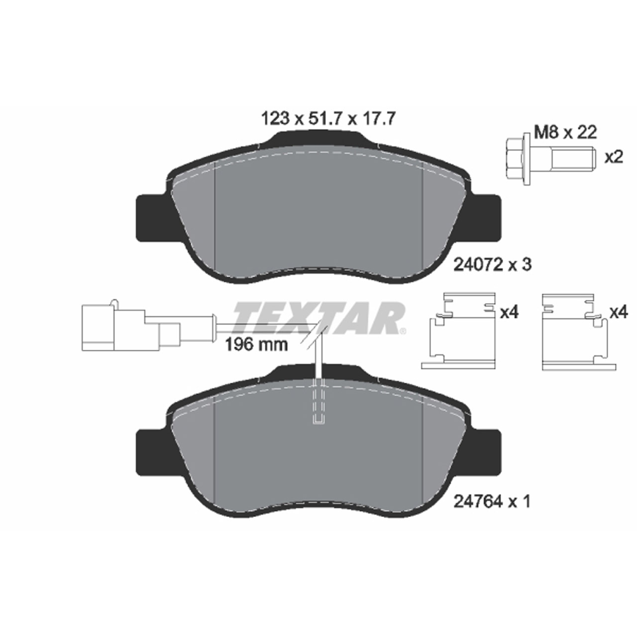 TEXTAR 2407202 Bremsbeläge + Warnsensor FIAT 500 / C (312_) FORD Ka (RU8) 1.2 1.3 D vorne