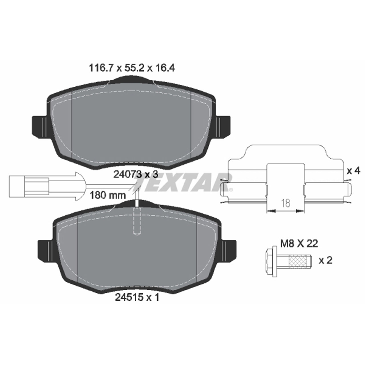 TEXTAR 2407303 Bremsbeläge + Warnkontaktsensor LANCIA Ypsilon (843_) 1.2 60/69 PS vorne