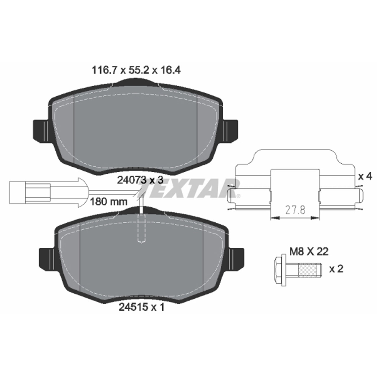 TEXTAR 2407304 Bremsbeläge + Warnkontaktsensor LANCIA Ypsilon (843_) ab 12.2006 vorne