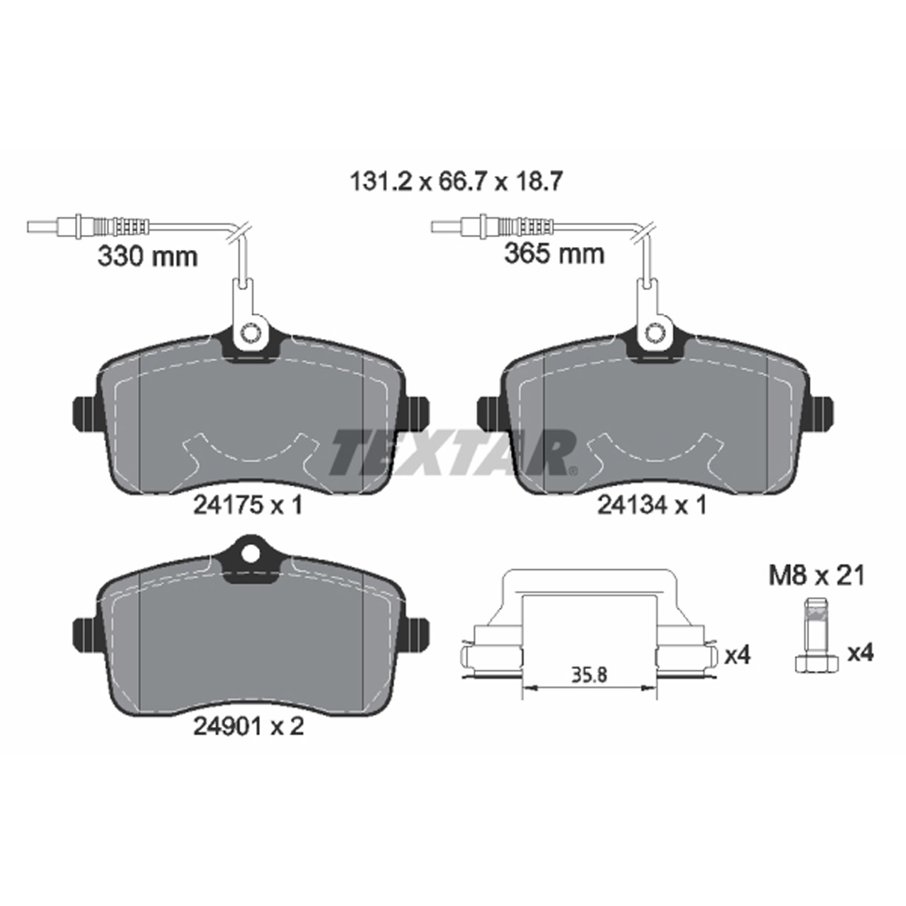 TEXTAR 2417501 Bremsbeläge + Warnsensor PEUGEOT 407 / SW 1.8/2.0 16V 1.6/2.0 HDi vorne