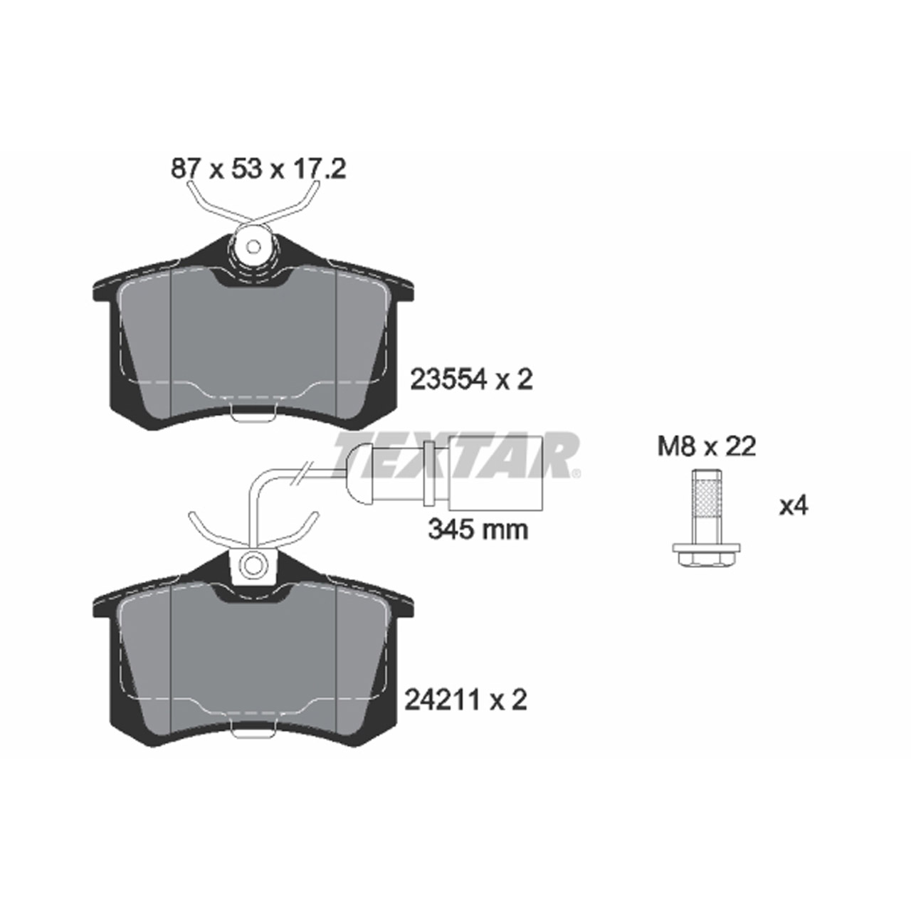 TEXTAR 2421101 Bremsbeläge + Warnsensor AUDI RS4 (8D B5) 380 PS 05.2000-09.2001 hinten