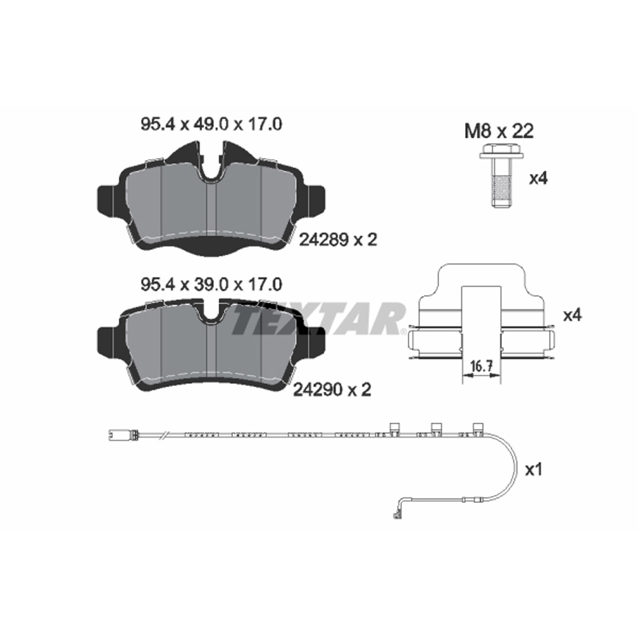 TEXTAR 2428904 Bremsbeläge + Warnkontaktsensor MINI R56 R55 R57 hinten 34212289154