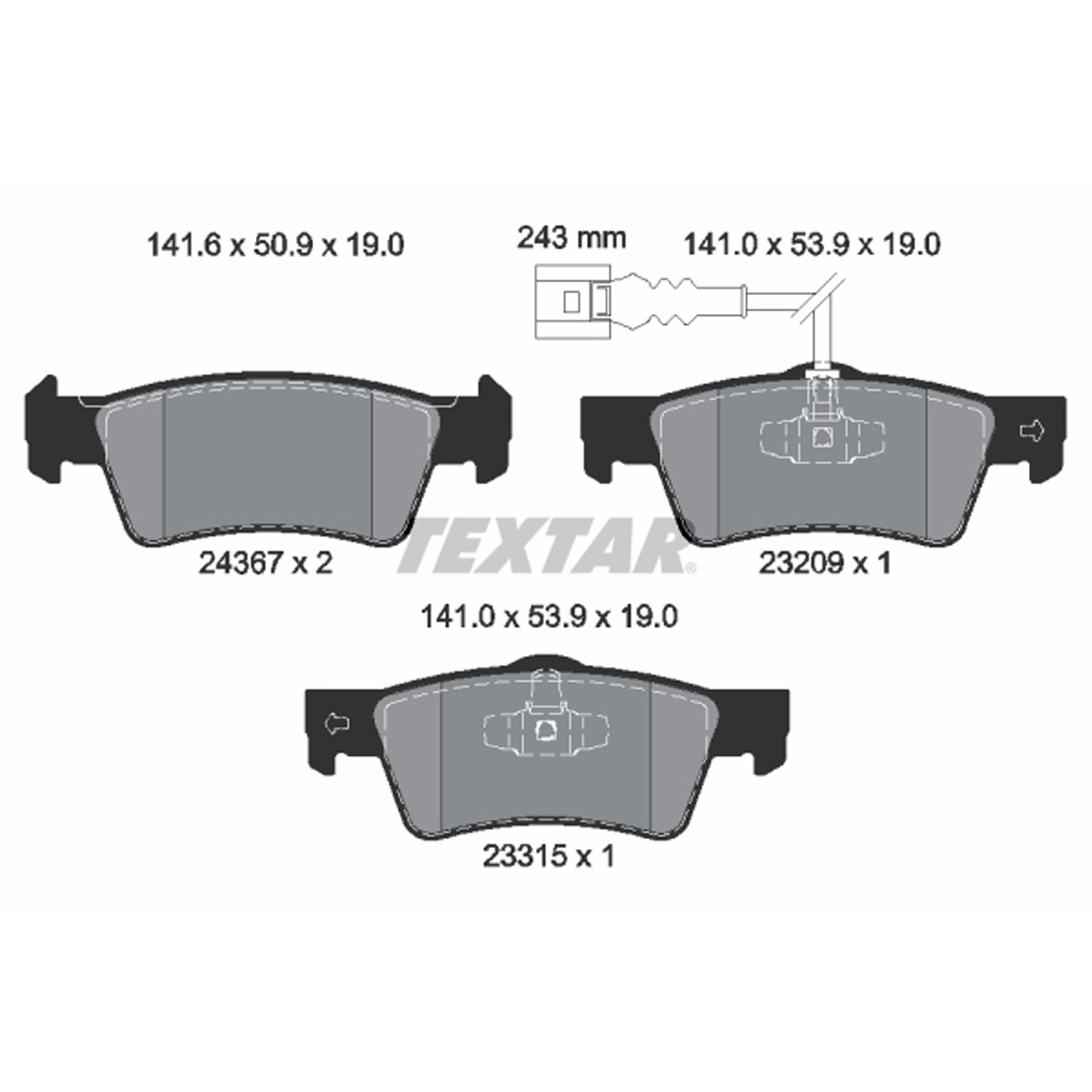 TEXTAR 2436704 Bremsbeläge + Warnsensor VW Touareg (7L) 2.5 R5 TDI 1KE hinten 7L6698451C