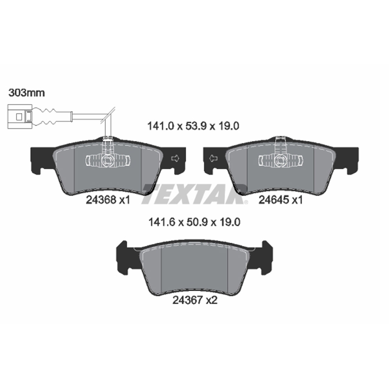 TEXTAR 2436801 Bremsbeläge + Sensor VW California Multivan Transporter T5 hinten 7H8698451