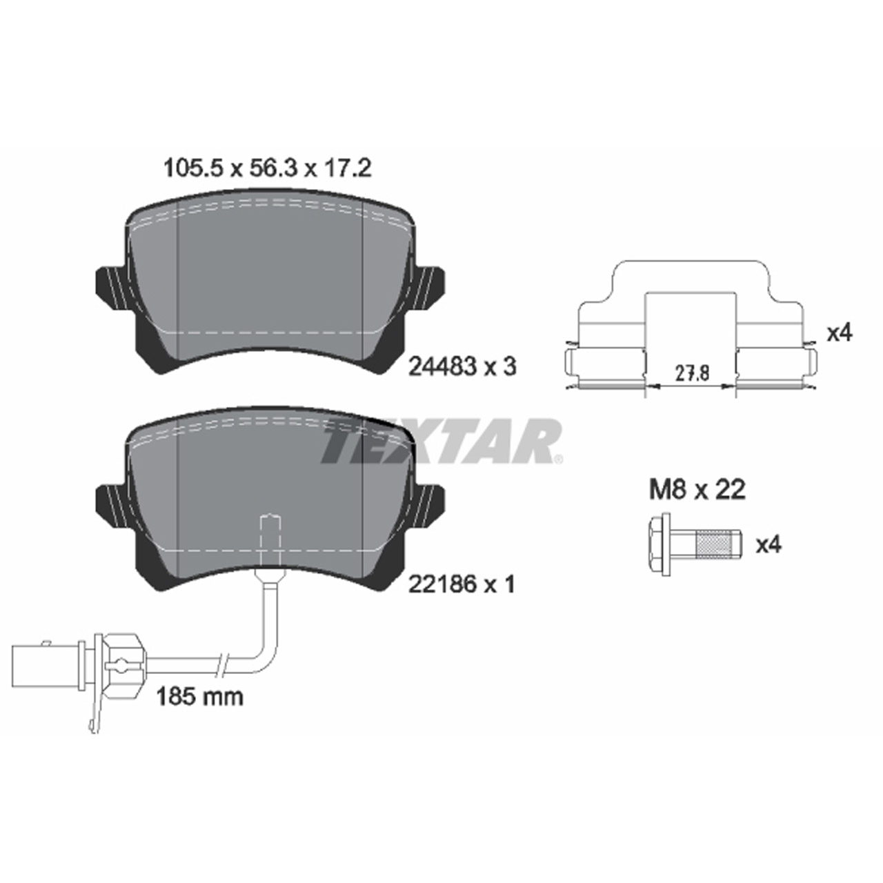 TEXTAR 2448307 Bremsbeläge + Warnkontaktsensor AUDI RSQ3 (8U) PR-2EA/2EJ/GP1/GP2 hinten