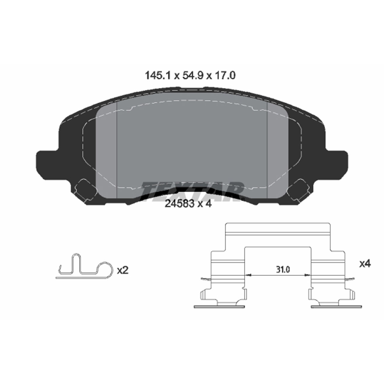 TEXTAR 2458301 Bremsbeläge Bremsklötze JEEP Compass (MK49) 18 Zoll Patriot (MK74) vorne