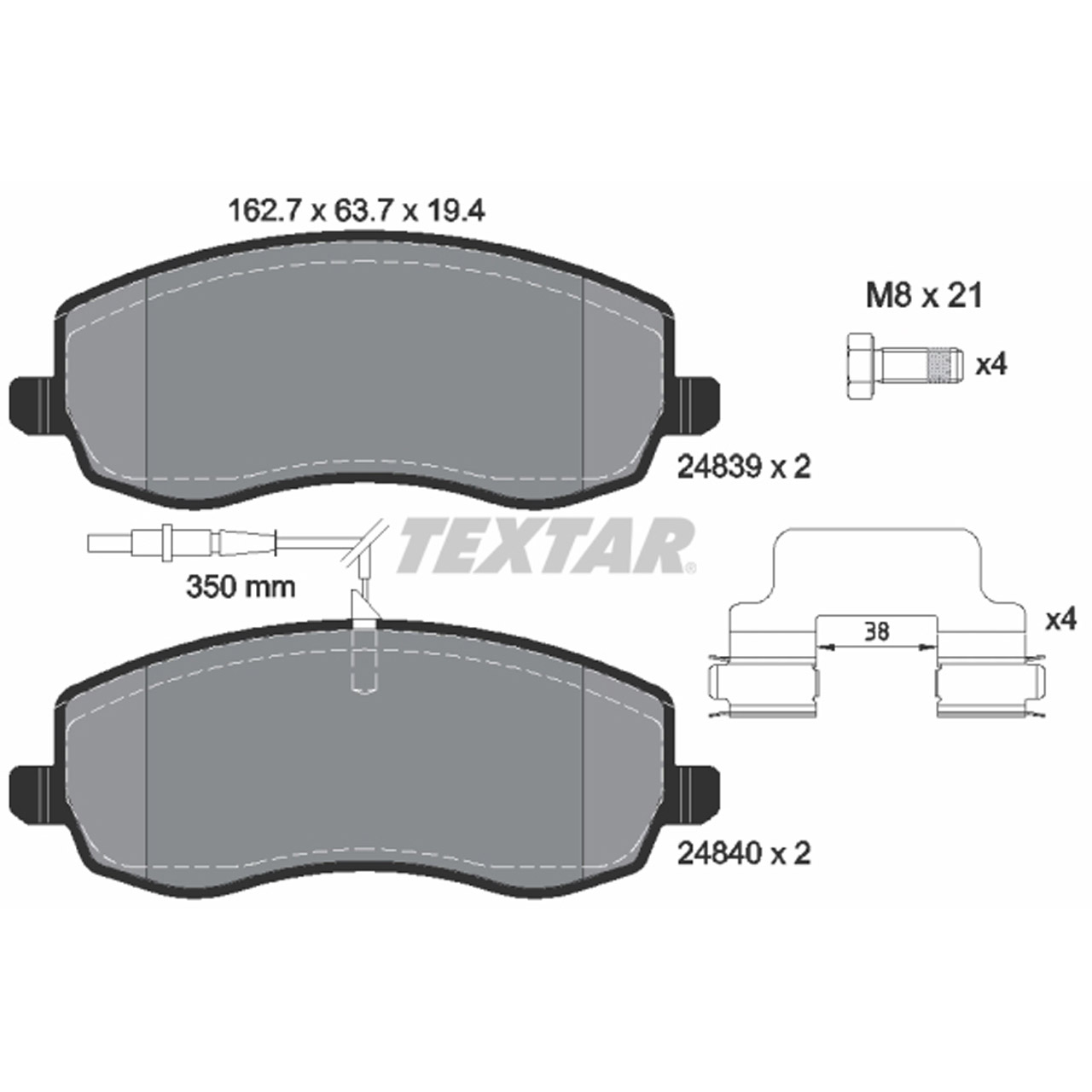 TEXTAR 2483901 Bremsbeläge + Sensor CITROEN C8 FIAT Ulysse LANCIA Phedra PEUGEOT 807 vorne