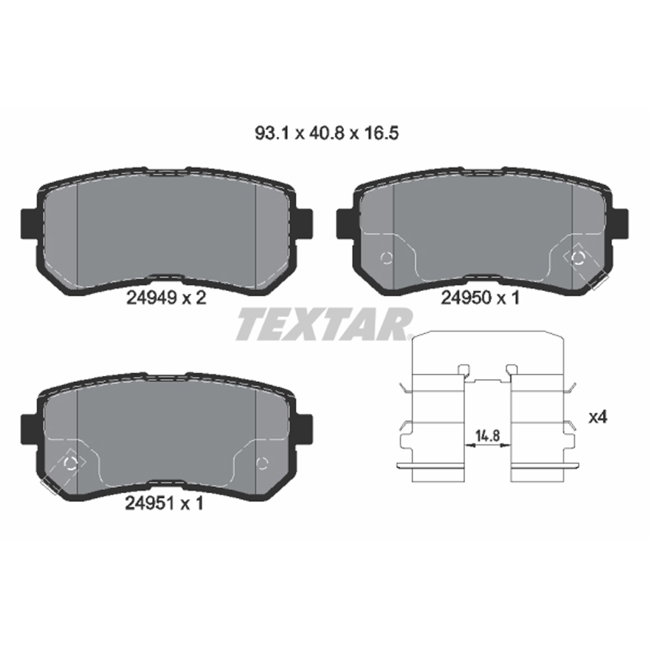 TEXTAR 2494901 Bremsbeläge Bremsklötze Bremsbelagsat HYUNDAI i20 I (PB) mit ESP hinten