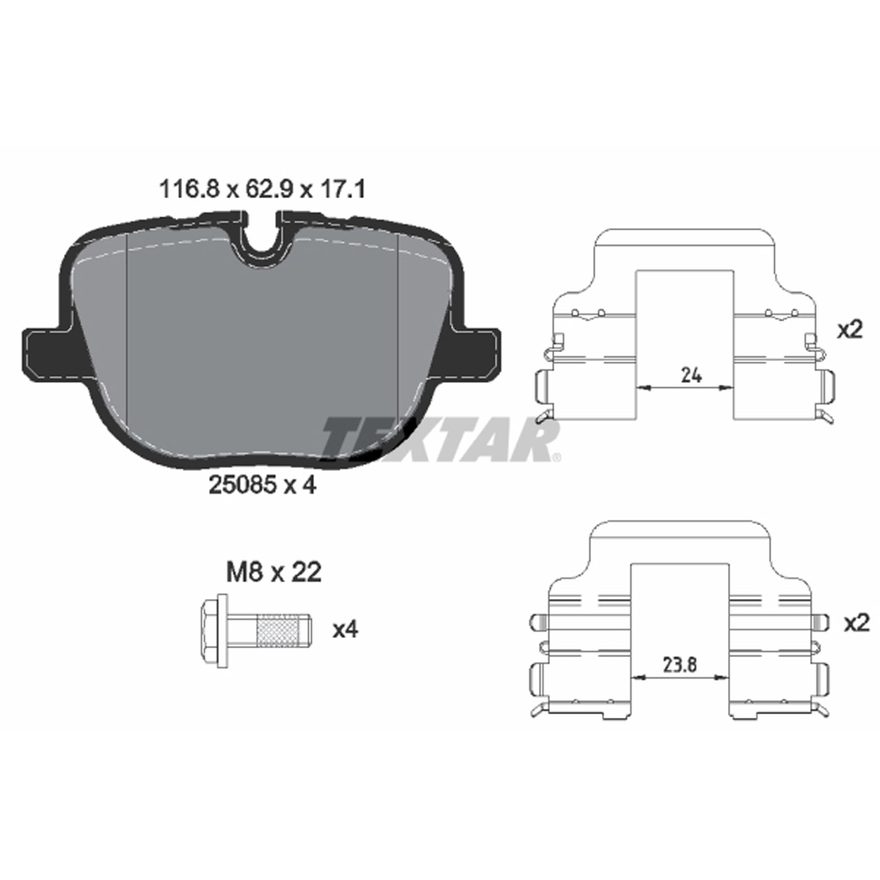 TEXTAR 2508501 Bremsbeläge LAND ROVER Range Rover 3 (L322) / Sport 1 (L320) hinten