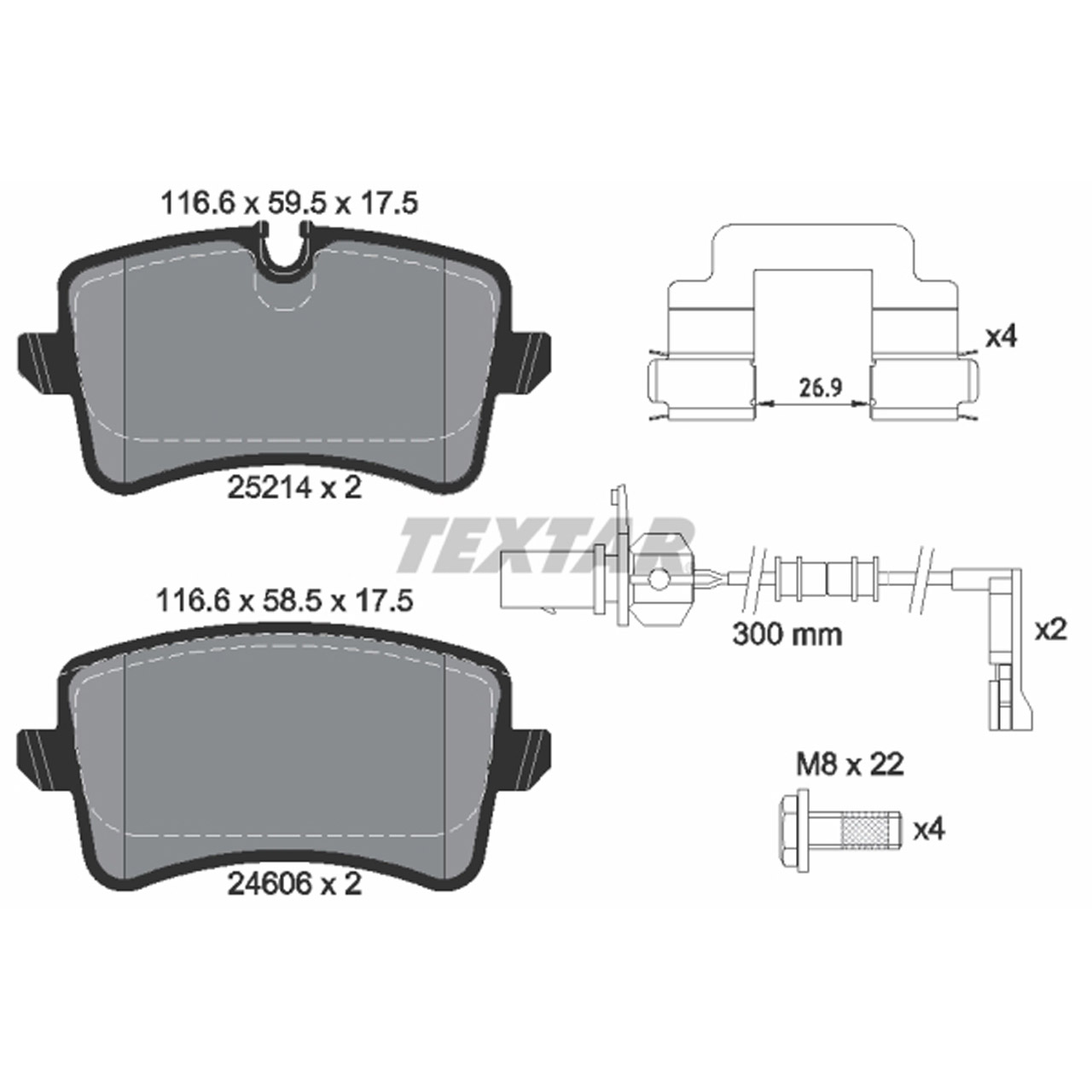 TEXTAR 2521401 Bremsbeläge + Warnkontaktsensor AUDI A8 S8 (4H D4) PR-1KY/1KZ hinten