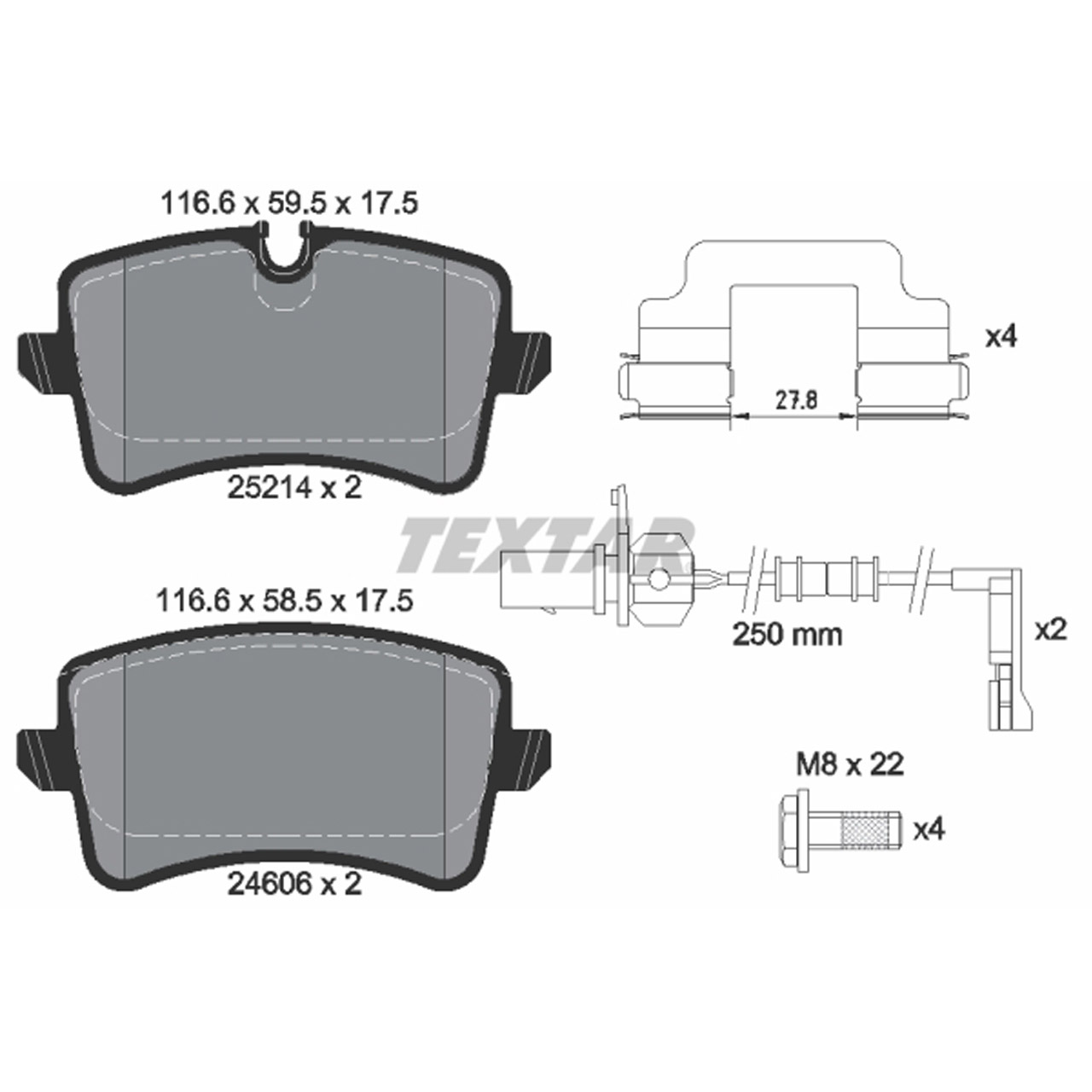 TEXTAR 2521404 Bremsbeläge Bremsklötze + Warnkontaktsensor AUDI A8 (4H D4) PR-1KW hinten