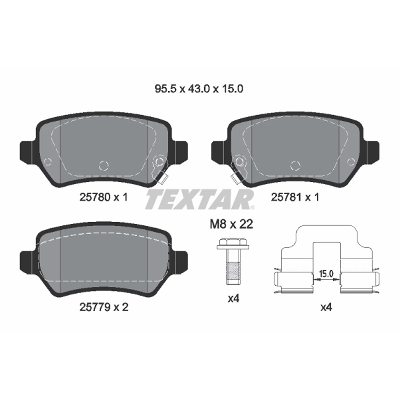 TEXTAR 2578001 Bremsbeläge KIA Cee'D (JD) mit 262mm ohne elektr. Feststellbremse hinten