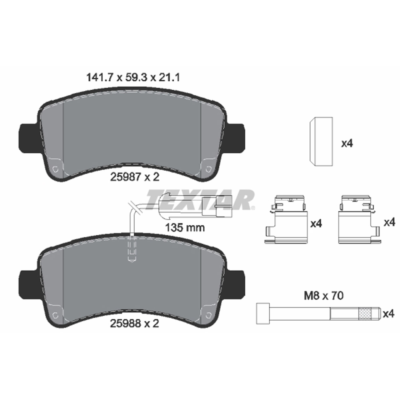 TEXTAR 2598701 Bremsbeläge + Sensor PS Jumper 2 Boxer OPEL Movano C FIAT Ducato 250 hinten