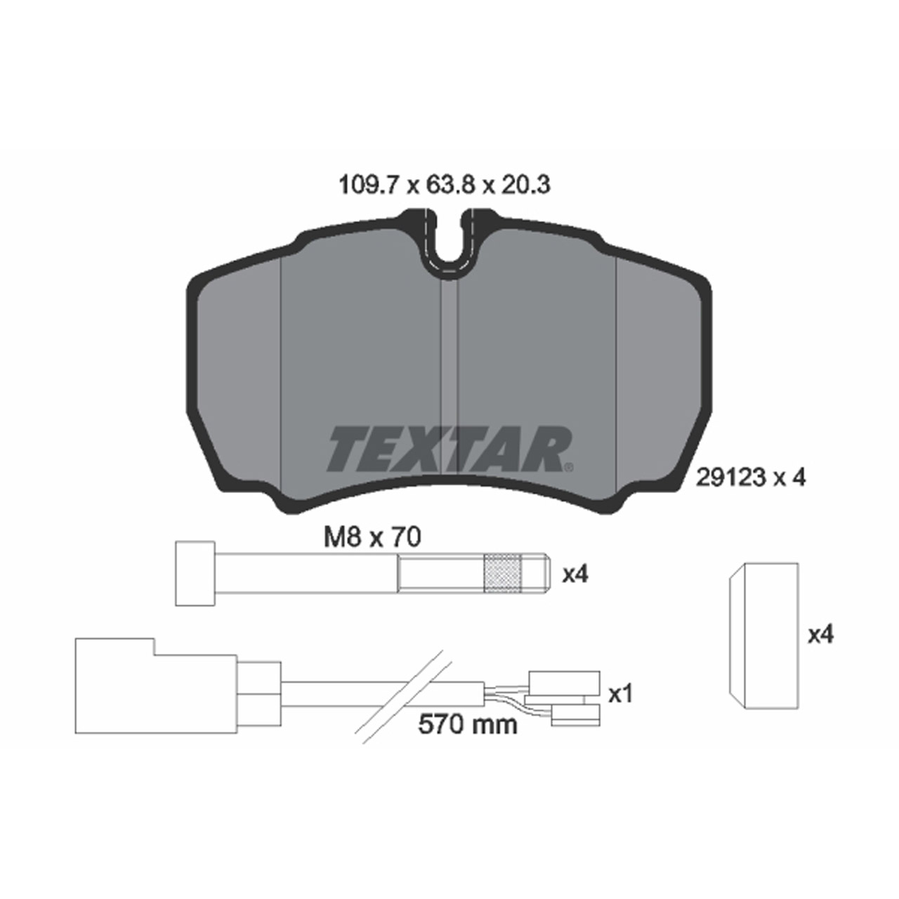 TEXTAR 2912307 Bremsbeläge + Warnsensor FORD Transit / Tourneo 460 04.2006-08.2014 hinten