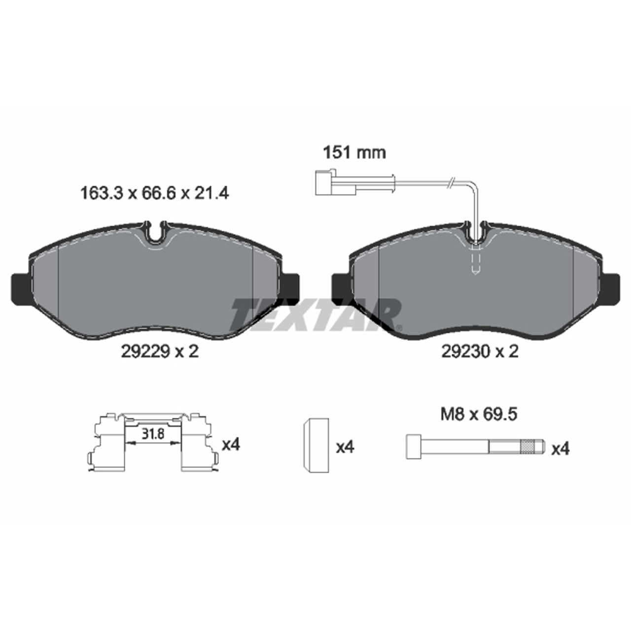 TEXTAR 2912113 Bremsbeläge + Warnsensor NISSAN NT400 / Cabstar (F24M F24W) 3500kg vorne