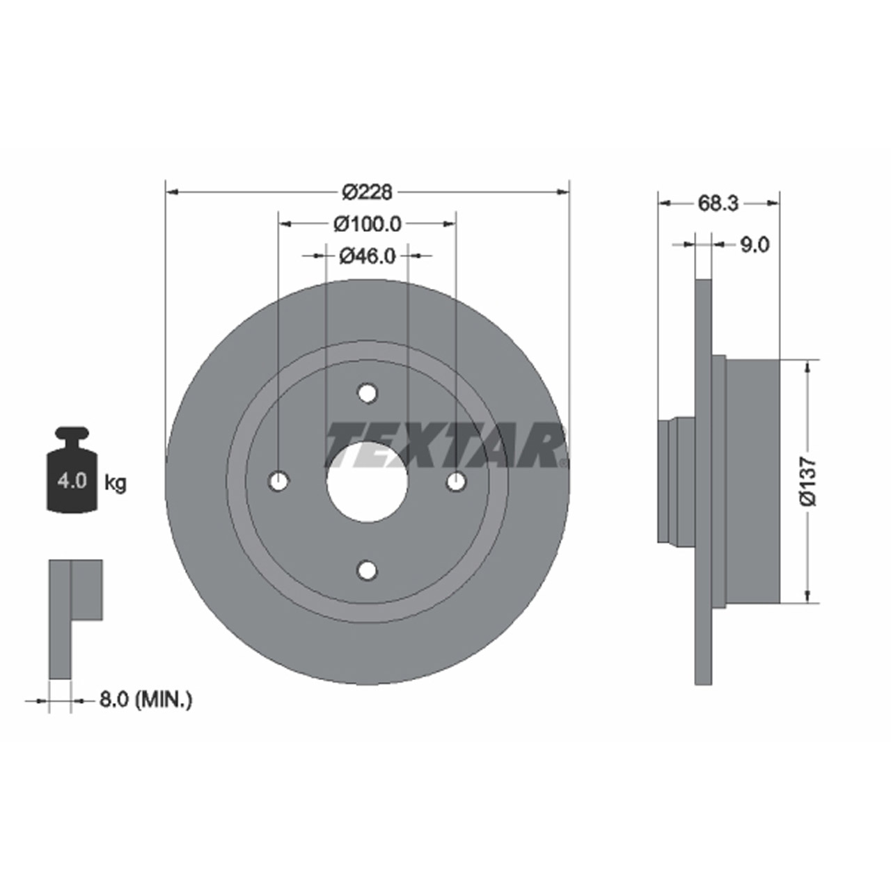 TEXTAR 92066100 Bremsscheiben Satz VOLVO 440 (445) 460 (464) 480 (482) hinten